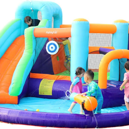 BC8- AirMyFun Inflatable Bounce House, Jumping Castle with Water and Slide, Inflatable Bouncer with Air Blower, Water Spray for Summer Time, Idea for Kids (Water Park) - Likeshoppe 