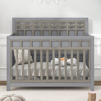 A023- Certified Baby Safe Crib, Pine Solid Wood, Non-Toxic Finish, Gray - Likeshoppe 