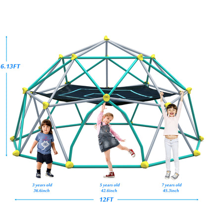 BB6- 12ft Geometric Dome Climber Play Center, Kids Climbing Dome Tower with Hammock, Rust & UV Resistant Steel Supporting 1000 LBS - Likeshoppe 