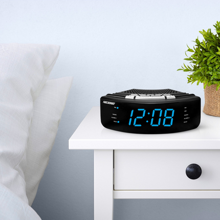 CH26- NELSONIC Digital AM/FM Clock Radio with Built in Aux Cord, Black with Blue LED Display - Likeshoppe 