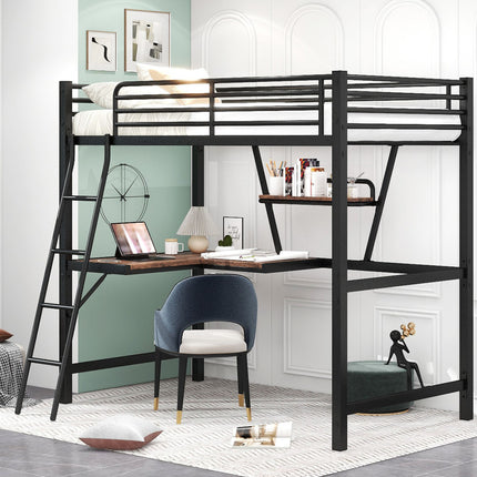 AS16- Twin Size Loft Metal&MDF Bed with Desk and Shelf - Likeshoppe 