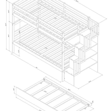 AS5- Bunk Beds Twin over Twin Stairway Storage function - Likeshoppe 