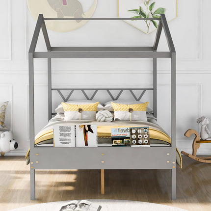 AS27- Full Size Wood House Bed with Storage Space - Likeshoppe 