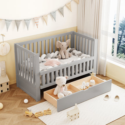 A03- Crib with Drawers and 3 Height Options, Gray - Likeshoppe 