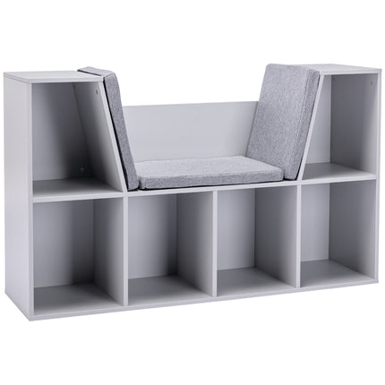 AT4- 6-Cubby Kids Bookcase with Reading Nook and Cushion, Multi-Purpose Storage Organizer for Bedroom, Living Room, Grey - Likeshoppe 