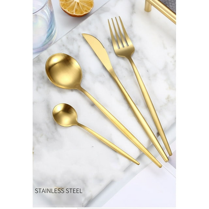 BP5- Gold Silverware Set 24 Pieces, Stainless Steel Flatware Set,Titanium Gold Plating Cutlery Set Utensil Sets Service for 6, Kitchen Cutlery For Home Office Restaurant Hotel - Likeshoppe 