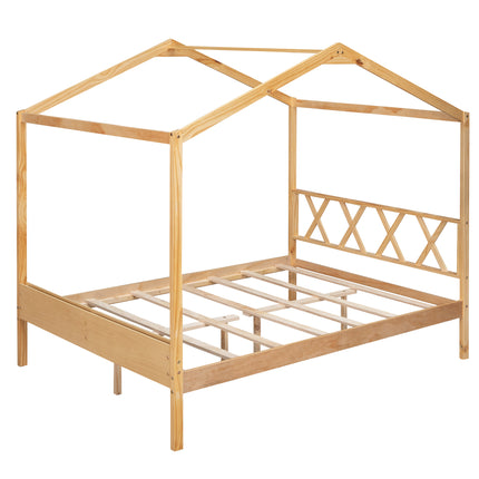 AS27- Full Size Wood House Bed with Storage Space - Likeshoppe 