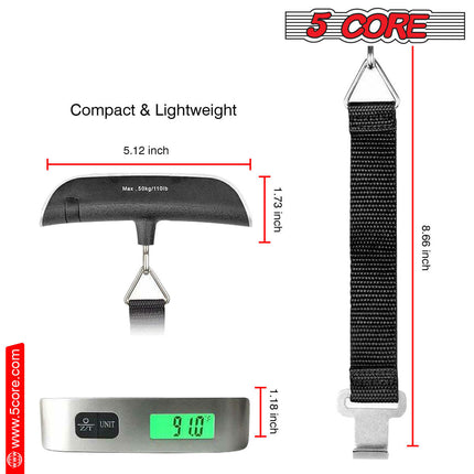 BR1- 5 Core Digital Luggage Scale Travel Weight Scales Portable for Packages Bag Suitcases TSA Approved 400 lbs Capacity Bascula De Peso kg Y Libras w Hook - LSS-004 - Likeshoppe 