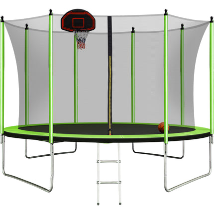 BA25- 10FT Trampoline with Basketball Hoop Inflator and Ladder(Inner Safety Enclosure) Green - Likeshoppe 