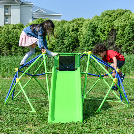 BB14- Kids Climbing Dome Jungle Gym - 6 ft Geometric Playground Dome Climber Play Center with 4.6ft Wave Slide, Rust & UV Resistant Steel Supporting 800 LBS - Likeshoppe 