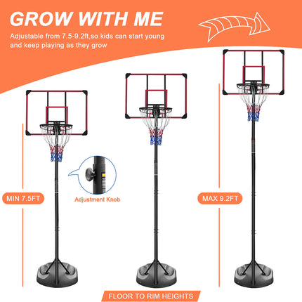 BG6- Portable Basketball Hoop System Stand Height Adjustable 7.5ft - 9.2ft with 32 Inch Backboard and Wheels for Youth Adults Indoor Outdoor Basketball Goal - Likeshoppe 