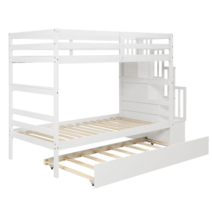 AS5- Bunk Beds Twin over Twin Stairway Storage function - Likeshoppe 