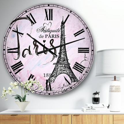 CG1- Designart 'Illustration with Paris Eiffel Tower' French Country wall clock (Size 23" x 23") - Likeshoppe 