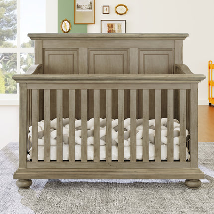 A015- Traditional Farmhouse Style 4-in-1 Full Size Convertible Crib - Converts to Toddler Bed, Daybed and Full-Size Bed, Stone Gray - Likeshoppe 