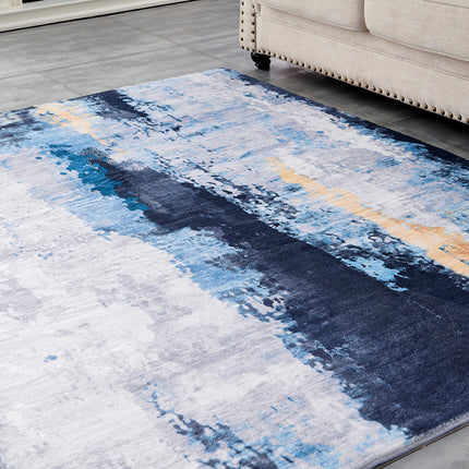 AQ7- ZARA Collection Abstract Design Gray Blue Yellow Machine Washable Super Soft Area Rug - Likeshoppe 