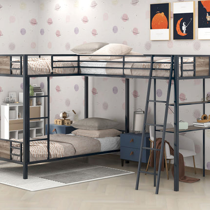 AS28- L-Shaped Twin over Twin Bunk Bed with Twin Size Loft Bed with Desk and Shelf - Likeshoppe 