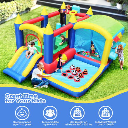 BC9-7 in 1 Inflatable Bounce House, Bouncy House with Ball Pit for Kids Indoor Outdoor Party Family Fun, Obstacles, Toddler Jump Bouncy Castle with Ball Pit for Birthday Party Gifts - Likeshoppe 