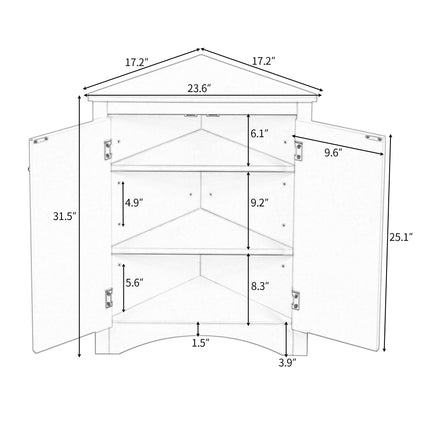 AM4- Triangle Bathroom Storage Cabinet with Adjustable Shelves;  Freestanding Floor Cabinet for Home Kitchen