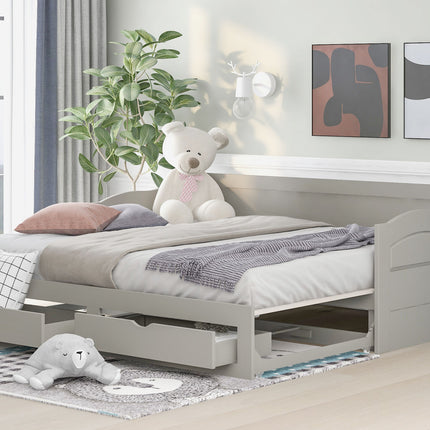 AS34- Wooden Daybed with Trundle Bed and Two Storage Drawers , Extendable Bed Daybed,Sofa Bed with Two Drawers - Likeshoppe 