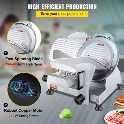 BS4- Commercial Meat Slicer, 240W Electric Deli Food Slicer, 10 inch Carbon Steel Blade Electric Food Slicer, 350-400RPM Meat Slicer, 0 - 0.47 inch Adjustable Thickness for Commercial and Home Use - Likeshoppe 