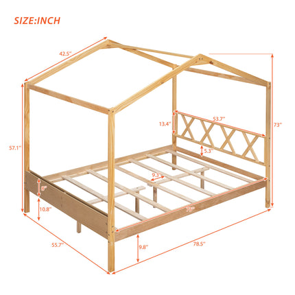 AS27- Full Size Wood House Bed with Storage Space - Likeshoppe 