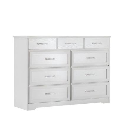 AU4- Bedroom dresser, 9 drawer long dresser with antique handles, wood chest of drawers for kids room, living room, entry and hallway, White, 47.56''W x 15.75''D x 34.45''H. - Likeshoppe 