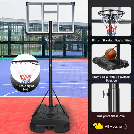 BG10- Portable Basketball Hoop Backboard System Stand Height Adjustable 6.6ft - 10ft with 44 Inch Backboard and Wheels for Adults Teens Outdoor Indoor Basketball Goal Game Play Set - Likeshoppe 