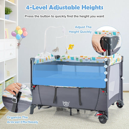 A024- 5 in 1 Baby Nursery Center Foldable Toddler Bedside Crib with Music Box - Likeshoppe 