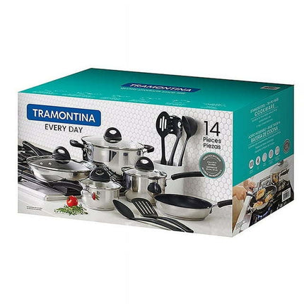 CH2- Tramontina Everyday 14 Pc Stainless Steel Tri-Ply Base Cookware Set - Likeshoppe 