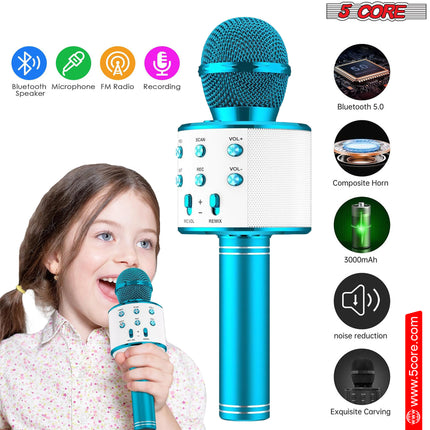 CC18- 5 Core Karaoke Wireless Microphones Bluetooth • w Stereo Mic Speaker • Portable Recording Microfono Inalambrico • SD Card & USB • Gifts Music Toys for Kids and Adults All Age- WM SPK BLU - Likeshoppe 