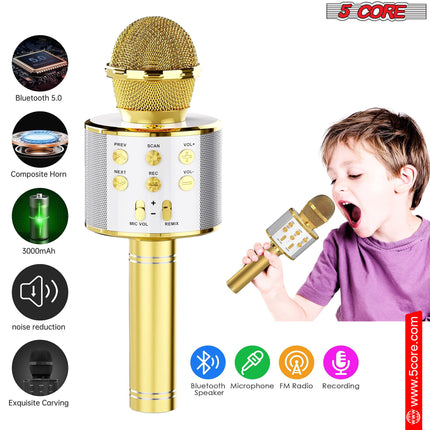 CC19- 5 Core Karaoke Wireless Microphones Bluetooth • w Stereo Mic Speaker • Portable Recording Microfono Inalambrico • SD Card & USB • Gifts Music Toys for Kids and Adults All Age- WM SPK GLD - Likeshoppe 