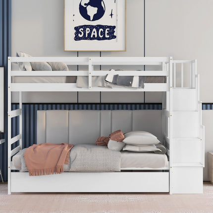 AS5- Bunk Beds Twin over Twin Stairway Storage function - Likeshoppe 