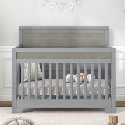 AO17- Certified Baby Safe Crib, Pine Solid Wood, Non-Toxic Finish, Gray - Likeshoppe 