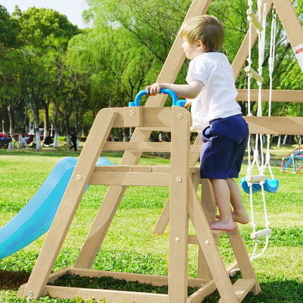 BB3- Wooden Swing Set with Slide, Outdoor Playset Backyard Activity Playground Climb Swing Outdoor Play Structure for Toddlers, Ready to Assemble Wooden Swing-N-Slide Set Kids Climbers - Likeshoppe 