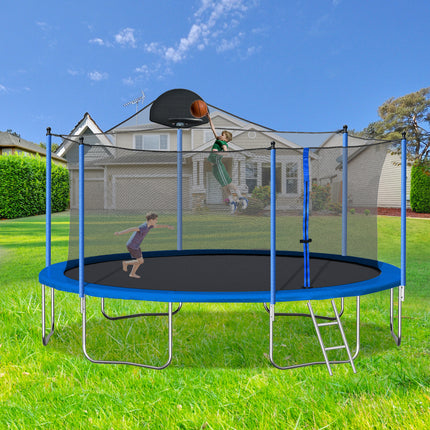 BA45- 14FT Trampoline for Adults & Kids with Basketball Hoop, Outdoor Trampolines w/Ladder and Safety Enclosure Net for Kids and Adults - Likeshoppe 