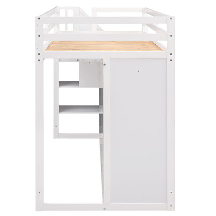 AS26- Functional Loft Bed with 3 Shelves;  2 Wardrobes and 2 Drawers;  Ladder with Storage;  No Box Spring Needed - Likeshoppe 