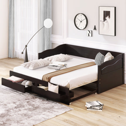 AS34- Wooden Daybed with Trundle Bed and Two Storage Drawers , Extendable Bed Daybed,Sofa Bed with Two Drawers - Likeshoppe 