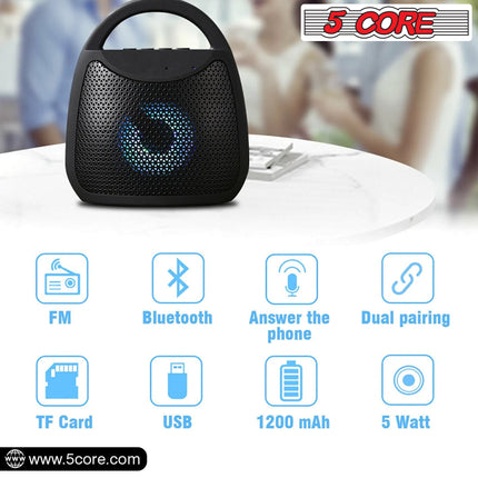 CC24- 4" Portable Bluetooth Speaker Outdoor Wireless Mini 40W with Loud Stereo and Booming Bass, USB, FM, 10H Playtime, LED Party Lights, Water Resistant 5 Core - BLUETOOTH 13B - Likeshoppe 