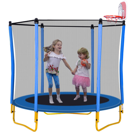 BA16- 5.5FT Trampoline for Kids - 65" Outdoor & Indoor Mini Toddler Trampoline with Enclosure, Basketball Hoop and Ball Included - Likeshoppe 