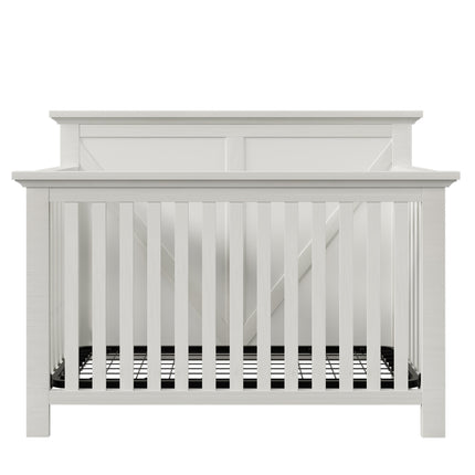 AO1- Rustic Farmhouse Style Whitewash 4-in-1 Convertible Baby Crib - Converts to Toddler Bed, Daybed and Full-Size Bed, White - Likeshoppe 