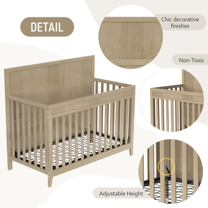 A016- Certified Baby Safe Crib, Pine Solid Wood, Non-Toxic Finish, Hazel Wood - Likeshoppe 