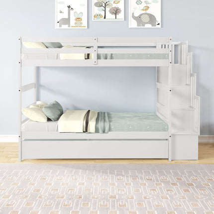 AS5- Bunk Beds Twin over Twin Stairway Storage function - Likeshoppe 