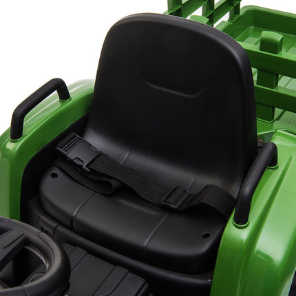 BH6- 12V Kids Ride On Tractor with Trailer, Battery Powered Electric Car w/ Music, USB, Music, LED Lights, Vehicle Toy for 3 to 6 Ages, Dark Green - Likeshoppe 