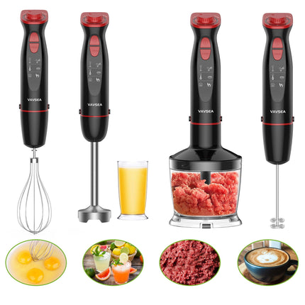 BQ2- Vavsea Immersion Hand Blender, 12-Speed Multi-Function Handheld Stick Blender with Stainless Steel Blades, Chopper, Beaker, 600, Whisk and Milk Frother for Baby Food/Smoothies/Puree, BPA Free - Likeshoppe 