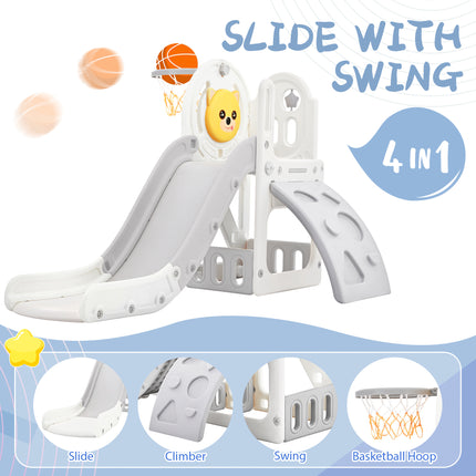 BB19-Toddler Climber and Slide Set 4 in 1, Kids Playground Climber Freestanding Slide Playset with Basketball Hoop Play Combination for Babies Indoor & Outdoor - Likeshoppe 