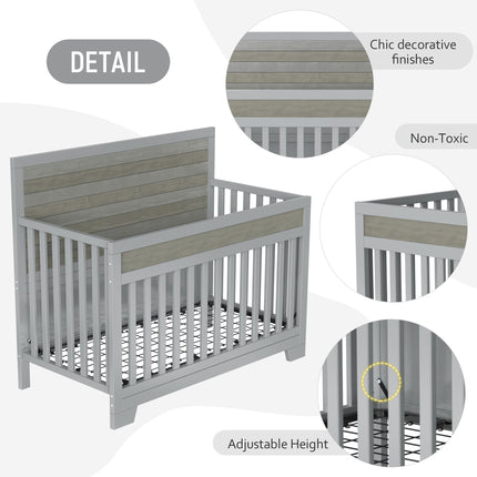 AO17- Certified Baby Safe Crib, Pine Solid Wood, Non-Toxic Finish, Gray - Likeshoppe 