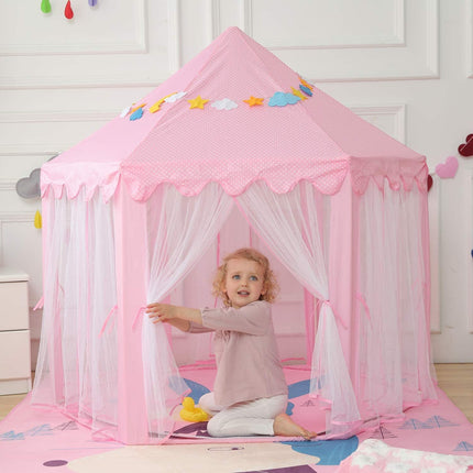 BE1- Outdoor Indoor Portable Folding Princess Castle Tent Kids Children Funny Play Fairy House Kids Play Tent(Warm LED Star Lights) - Likeshoppe 