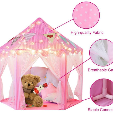 BE1- Outdoor Indoor Portable Folding Princess Castle Tent Kids Children Funny Play Fairy House Kids Play Tent(Warm LED Star Lights) - Likeshoppe 