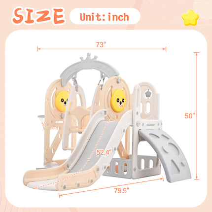 BB18- Toddler Slide and Swing Set 5 in 1, Kids Playground Climber Slide Playset with Basketball Hoop Freestanding Combination for Babies Indoor & Outdoor - Likeshoppe 