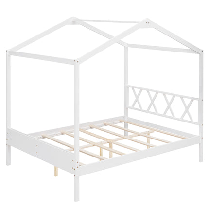 AS27- Full Size Wood House Bed with Storage Space - Likeshoppe 